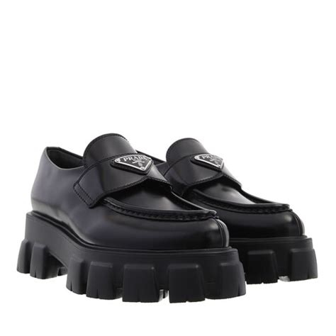 prada monolith pointy loafers|Monolith brushed leather loafers in black .